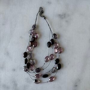 Multi Strand purple black clear beaded necklace black chain 9 in drop. fashion
